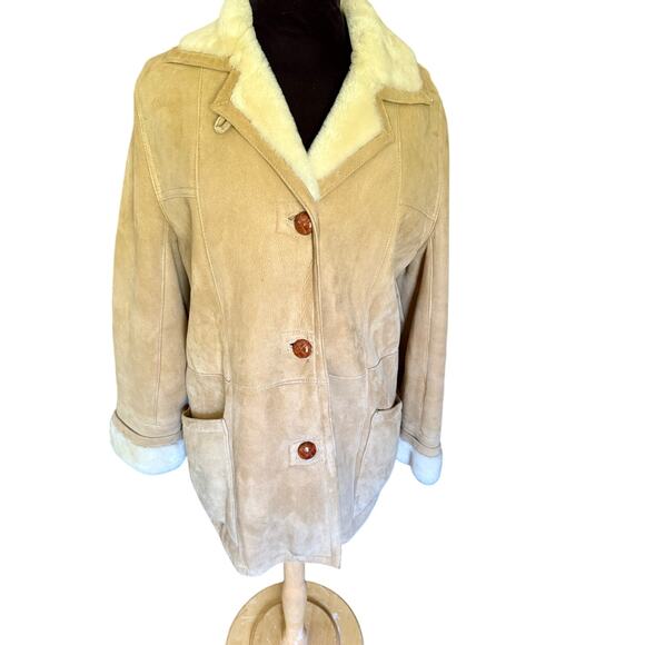 Vintage Overland Genuine Sheepskin Shearling Coat Rancher Jacket 10 Suede Sherpa - Picture 1 of 10